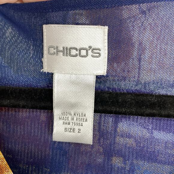Chicos 2 Nylon Mesh Colorful Top size Large Sheer Long Sleeves Stretch Pullover - Picture 7 of 7